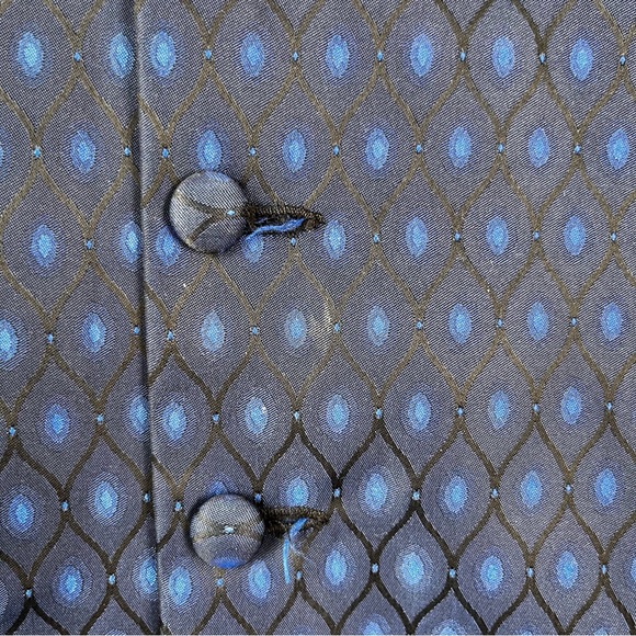 Vintage Waistcoat Vest Men LL Blue All Over Print Shiny Formal Western Fancy - Picture 6 of 16